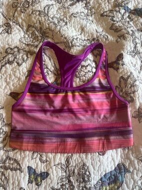 Striped and Solid reversible Racerback Sports Bra in Purple Pink hues Small